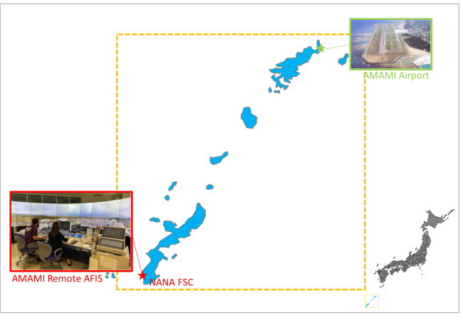Locations of Amami Airport and Amami Remote AFIS in Naha FSC