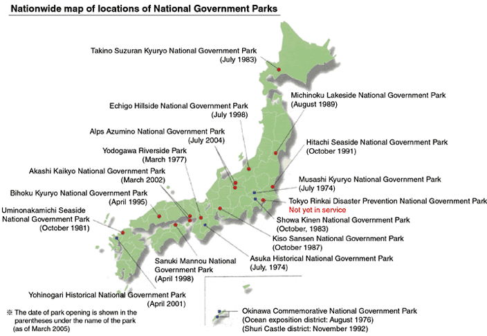 Nationwide map of locations of National Government Parks
