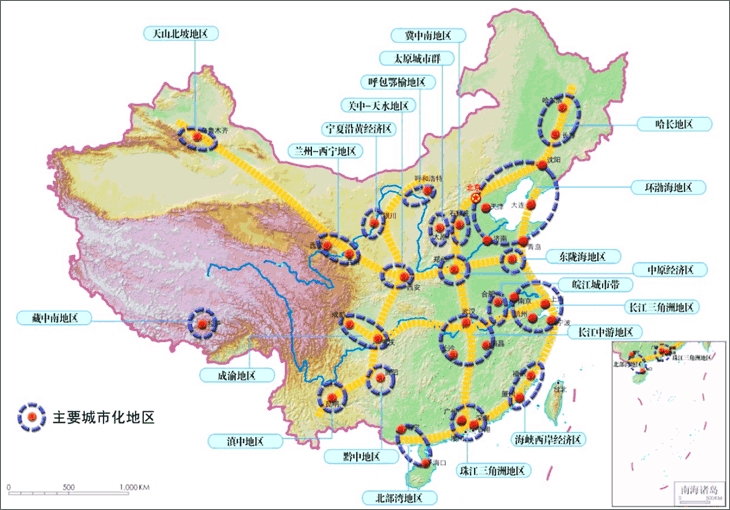 Distribution Map of Two-horizontal Three-vertical Urbanization Strategy (12th Five-year Plan)