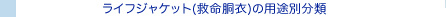 ライフジャケット(救命胴衣）の用途別分類