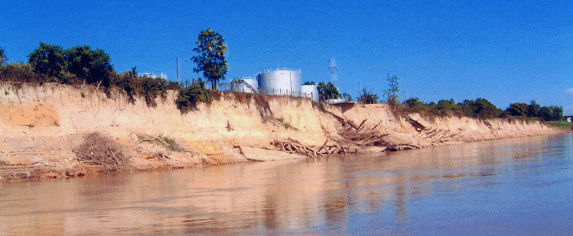 Riverbank erosion at the site where pilot construction is scheduled