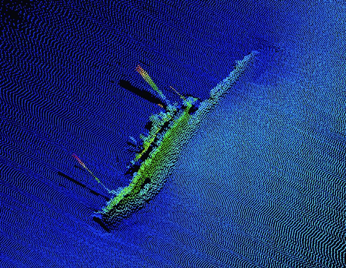 マルチビーム音響測深機でとらえた沈没船