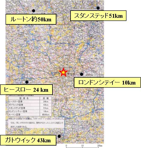 ロンドン周辺空港分布図