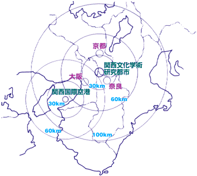 地図：関西文化学術研究都市 位置・範囲図