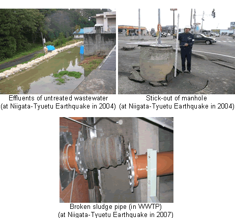 Examples of damaged sewage facilities 