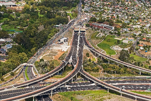 Bird's-eye view of Waterview Connection Tunnels and Great North Road Interchange Project