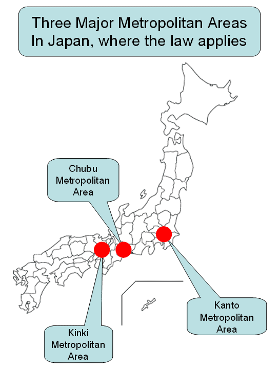 Three Major Metropolitan Areas In Japan, where the law applies