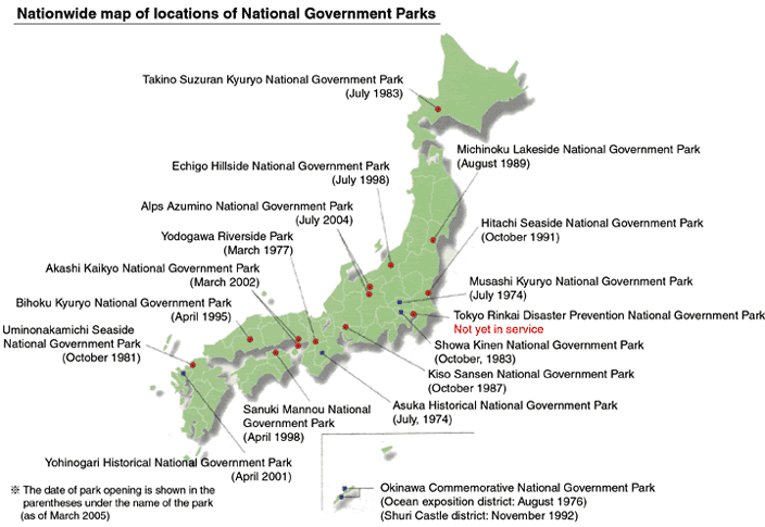 Nationwide map of locations of National Government Parks 
