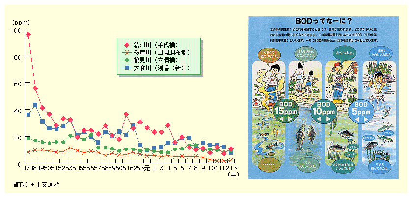 ̒̔悲𕪉Ƃɂ͎_fgB悲ꂪƎg_fʂȂB̎_fʂ\̂BOD(wI_fv)ƂBʂɁABOD̒l5ppmȉꂢȐƂĂBႦ΁A(㋴)ł́A1972Nɂ96ppmA1987Nɂ26ppmA2001Nɂ11ppm܂ŌĂB