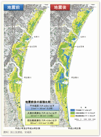 図表31　東日本大震災による仙台平野における地盤沈下の状況