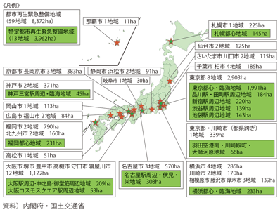 図表II-4-3-1 特定都市再生緊急整備地域と都市再生緊急整備地域の指定状況(平成29年3月末現在)