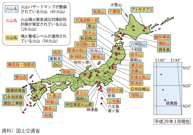 図表II-7-2-10 「火山防災のために監視・観測体制の充実が必要な火山」として火山噴火予知連絡会によって選定された50火山における火山ハザードマップの整備、火山噴火緊急減災対策砂防計画の策定、噴火警戒レベルの運用状況