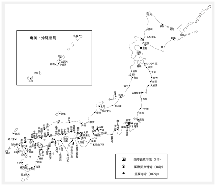 資料12-2　国際戦略港湾、国際拠点港湾及び重要港湾位置図