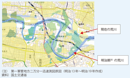 現在の地図に明治期の低湿地データを重ね合わせて作図