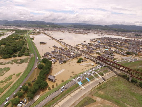 図表Ⅰ-1-1-22 平成30年7月豪雨による被害（岡山県倉敷市真備町の浸水状況）