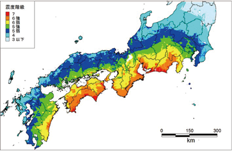 図表Ⅰ-1-1-27 南海トラフ地震の震度分布