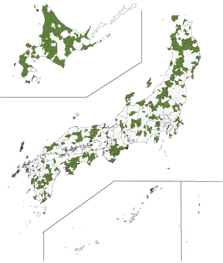 図表Ⅰ-2-1-9 2050年までに人口が半数未満となる市区町村の分布