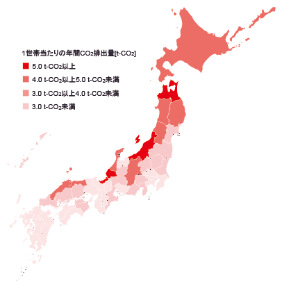 図表Ⅰ-2-3-10 都道府県別の二酸化炭素排出量(家庭部門、世帯当たり)