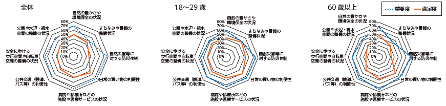 お住まいの地域の生活環境の重要度と満足度（年齢別）