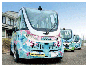 <商店街を走行する自動運転バス>