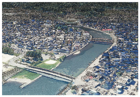 発災前の高精細な地形を点群データで表示