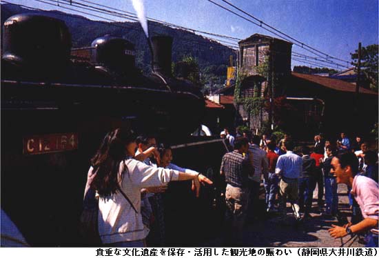 貴重な文化遺産を保存・活用した観光地の賑わい（静岡県大井川鉄道）