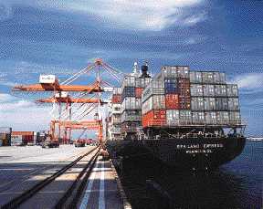 コンテナ船とガントリークレーン