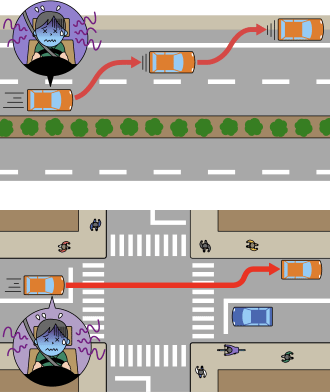 図：ドライバーに不調があった際に安全な場所に停車させるイメージ