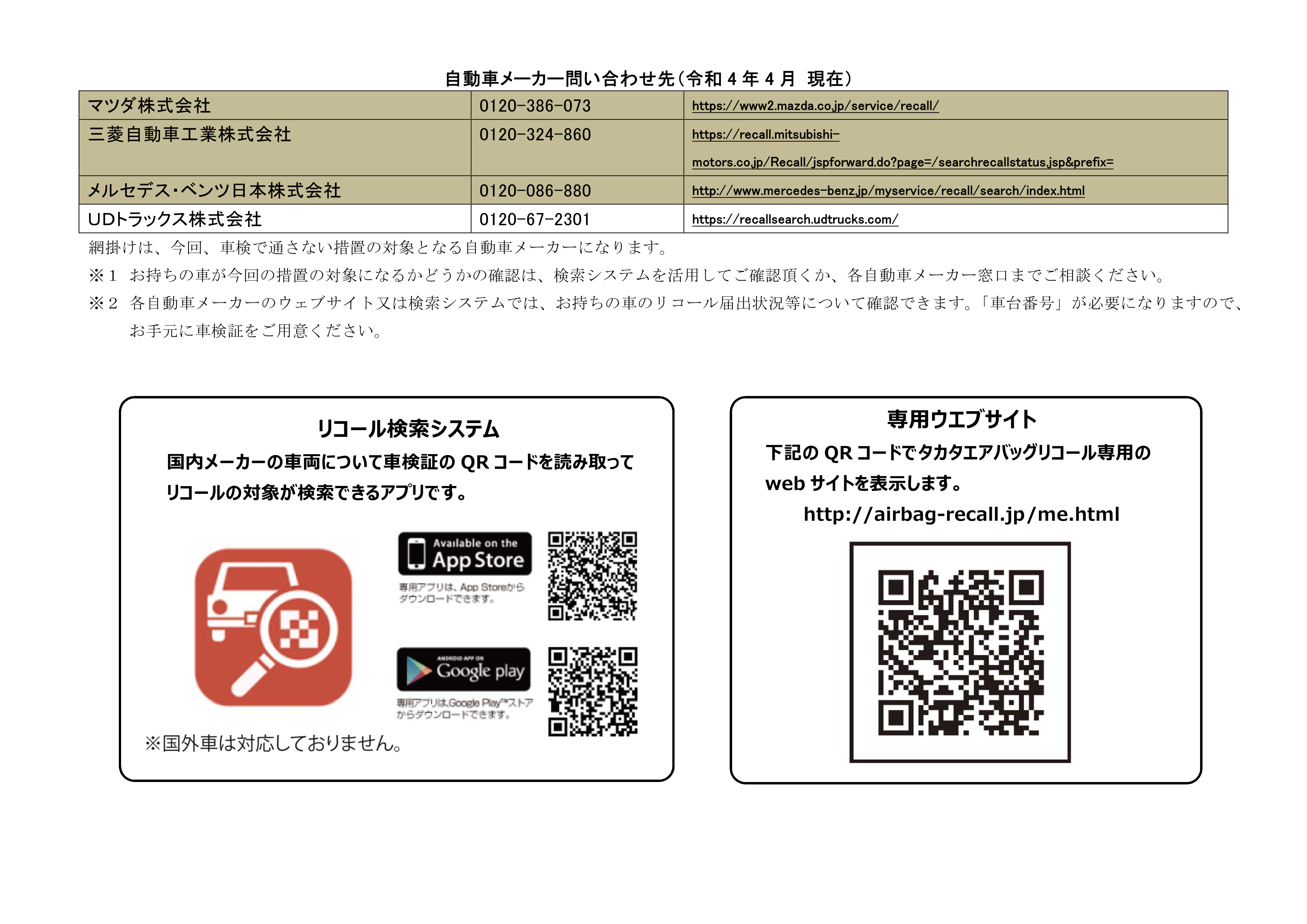 メーカー問い合わせ先一覧