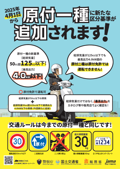 2025年4月1日から原付一種に新たな区分基準が追加されます！