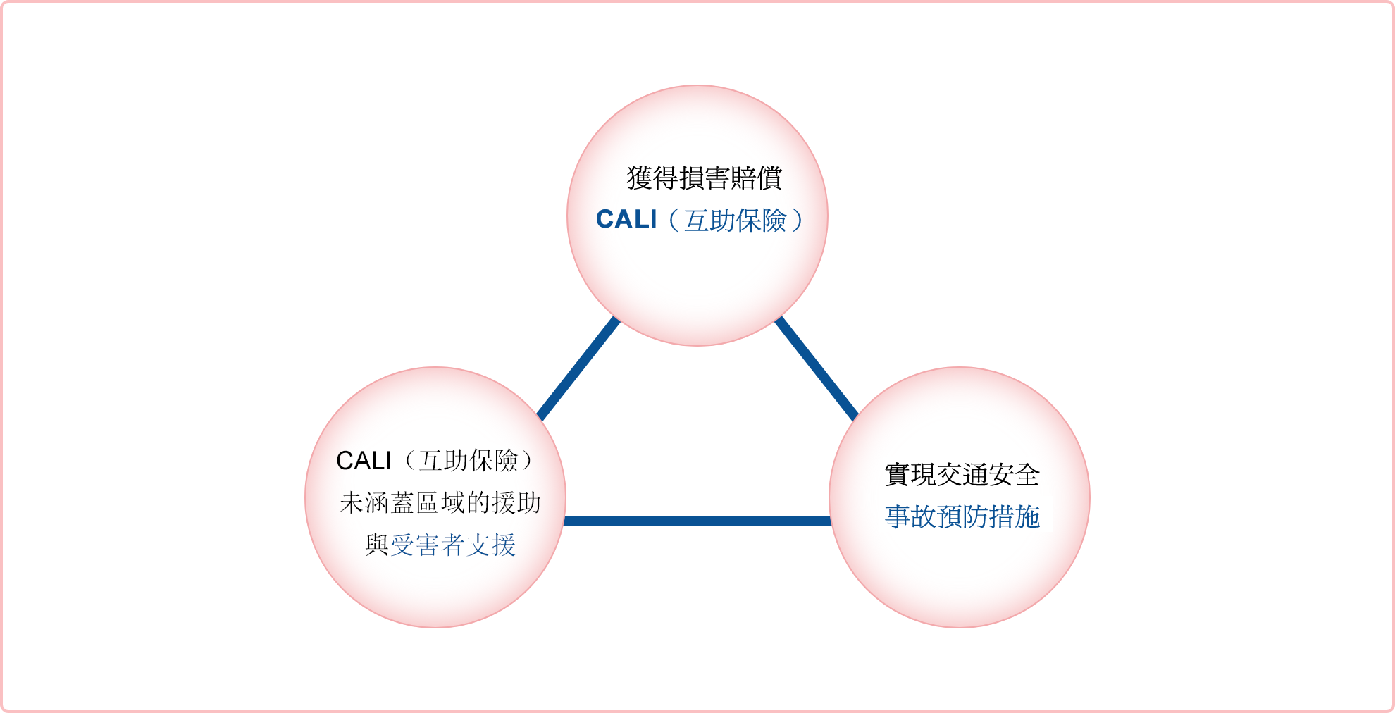 下列檔案中提到的「CALI」:未涵蓋領域的救濟;受害者支援;實現交通安全與事故預防措施;下列檔案中提到的「CALI」:保障損害賠償。