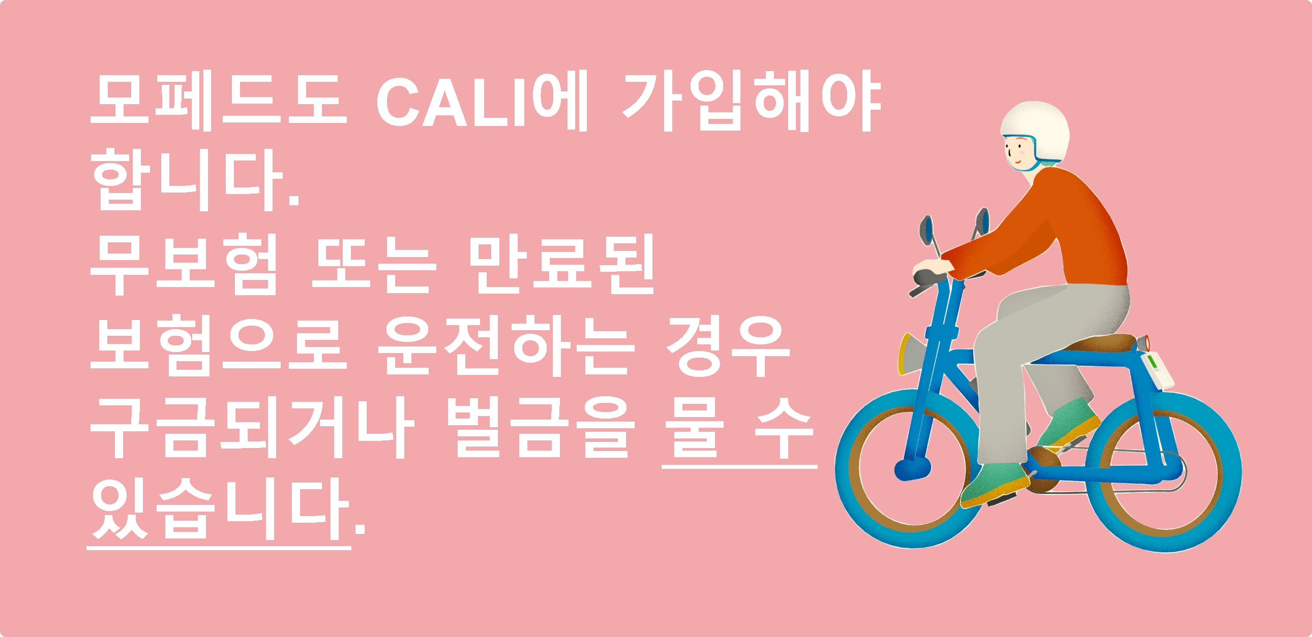 모페드도 책임 보험에 가입해야 합니다. 보험에 가입하지 않거나 만료된 보험으로 운전을전 하면 징역형 또는 벌금형에 처해질 수 있습니다.