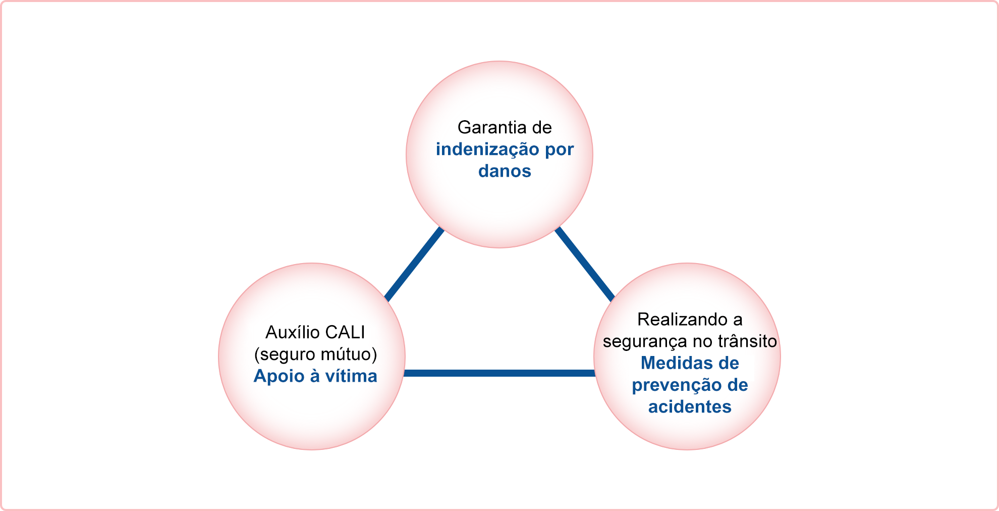 Auxílio em áreas não cobertas pelo CALI (Seguro Mútuo); apoio às vítimas; implementação de medidas de segurança no trânsito e prevenção de acidentes; CALI (Seguro Mútuo) para garantir a indenização por danos