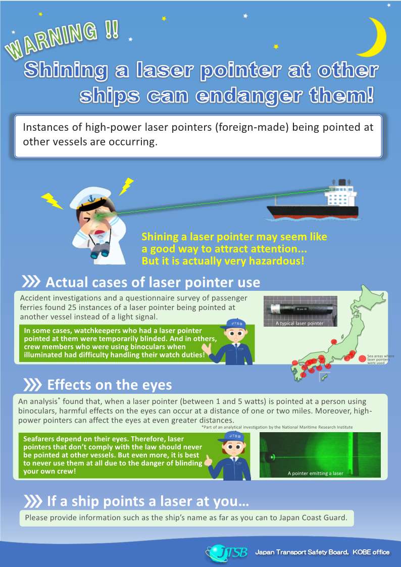 Shining a laser pointer at other ships can endanger them!