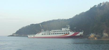 島に乗揚げたカーフェリー