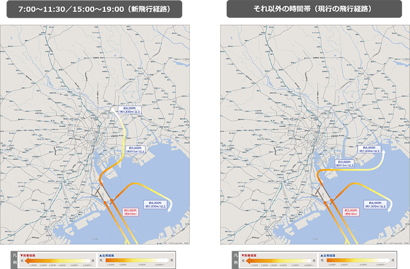 7:00～11:30/15:00～19:00（新飛行経路案）