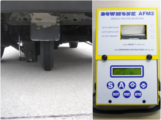 SFT(Surface Friction Tester：連続式摩擦係数測定計） AFM2（Airfield Friction Meter：滑走路摩擦係数測定計）