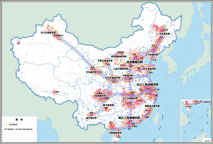 都市群空間分布図（第十三次五ヵ年計画）