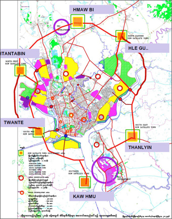 ヤンゴン圏の2040年住宅開発計画案（建設省提案）