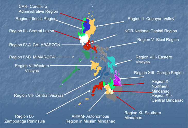 The Philippines and its 17 regions