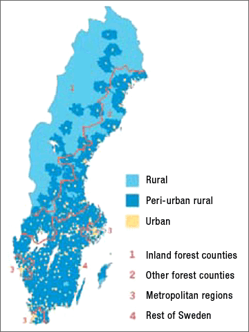 Sparsely populated and Rural areas in Sweden (according to National Rural Development Agency definition)