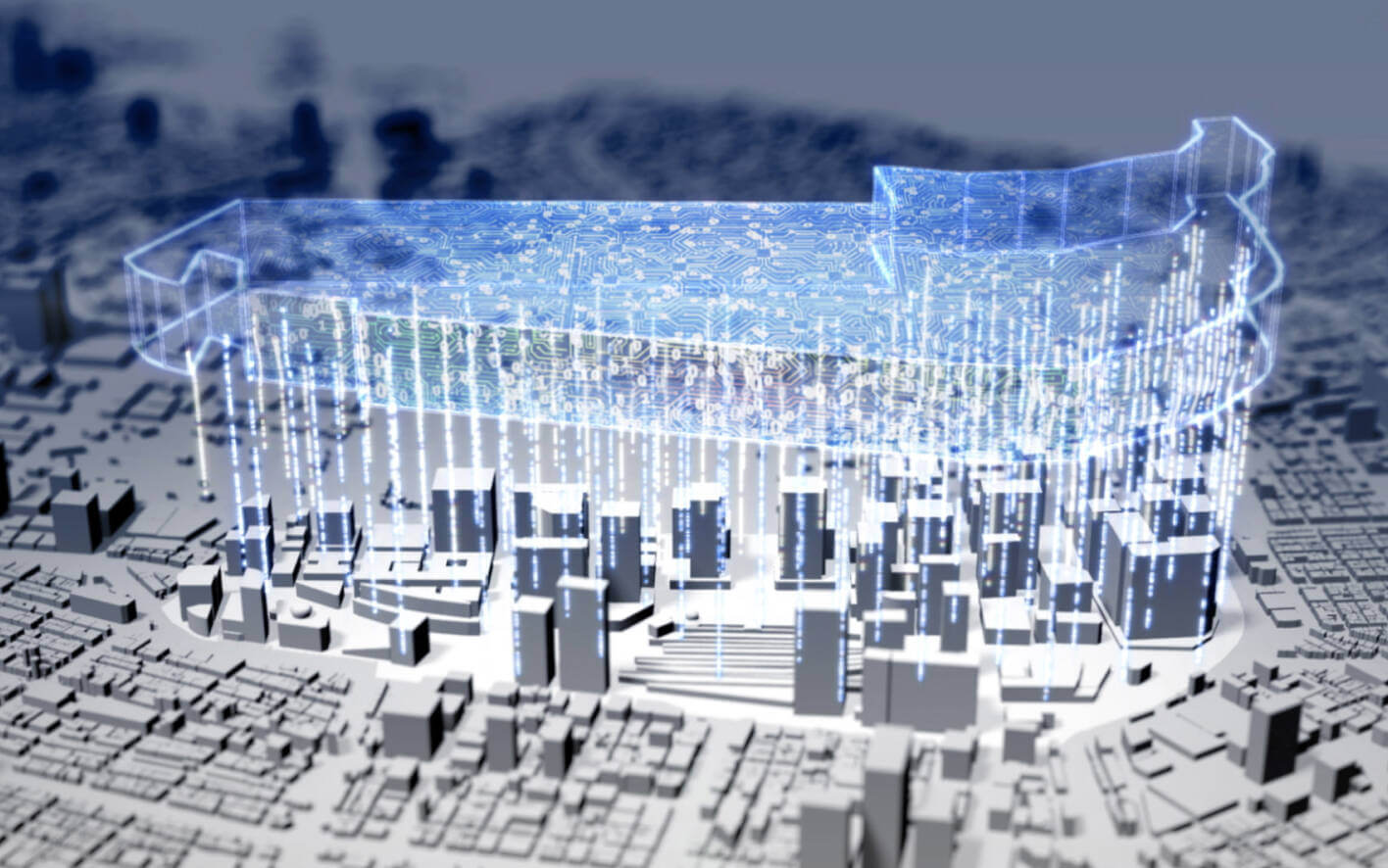 愛媛県松山市中心部 国土交通省の整備した３D都市データを活用した都市