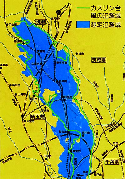 利根川東村堤防決壊による浸水区域図