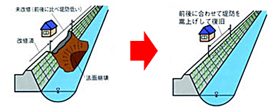 原形に復旧する事が不適当な河川災害の例