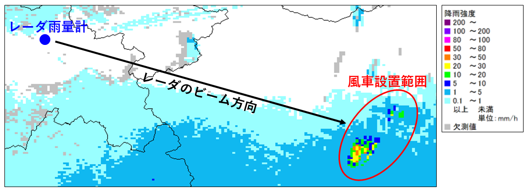 風車による実際の影響例（降雨時）