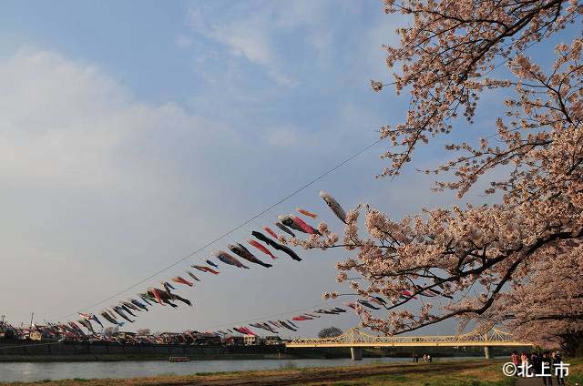 展勝地公園と北上川