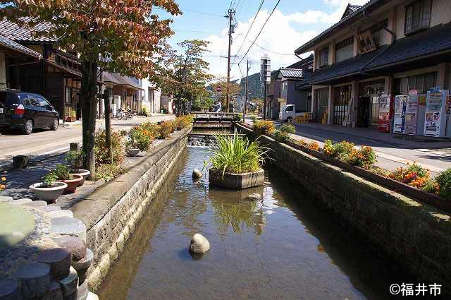 清らかなせせらぎ堂田川と東郷の町並み