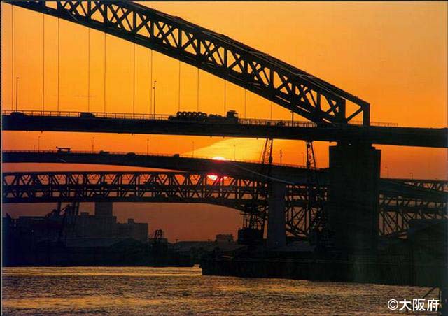 尻無川河口から見る夕日
