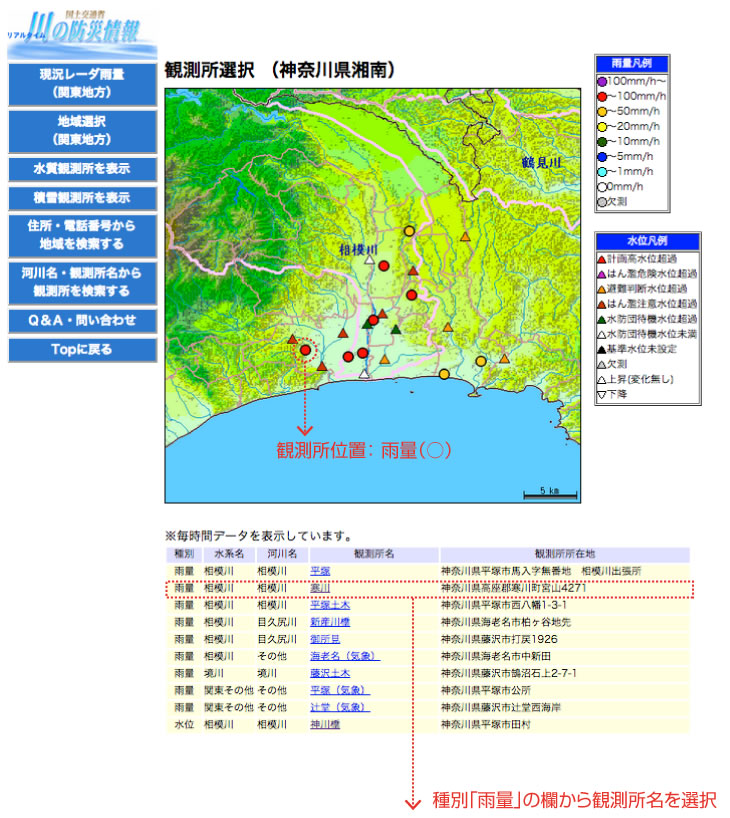 観測所選択 