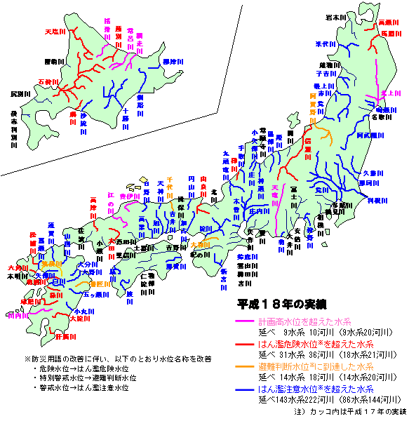 平成18年の国管理河川の出水状況